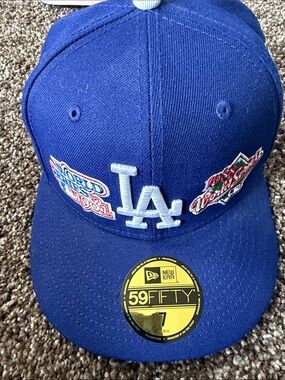 New Era Blue Los Angeles LA 59FIFTY Fitted Cap with Championship Patches